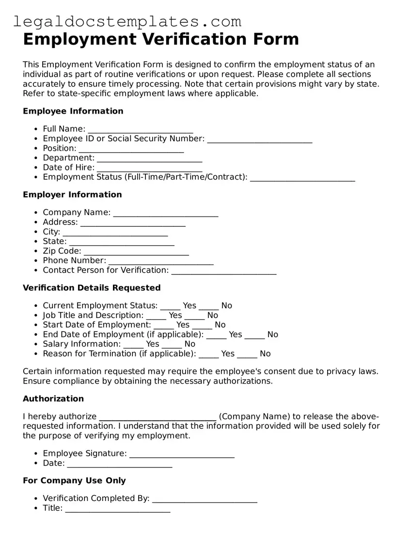 Printable Employment Verification Template