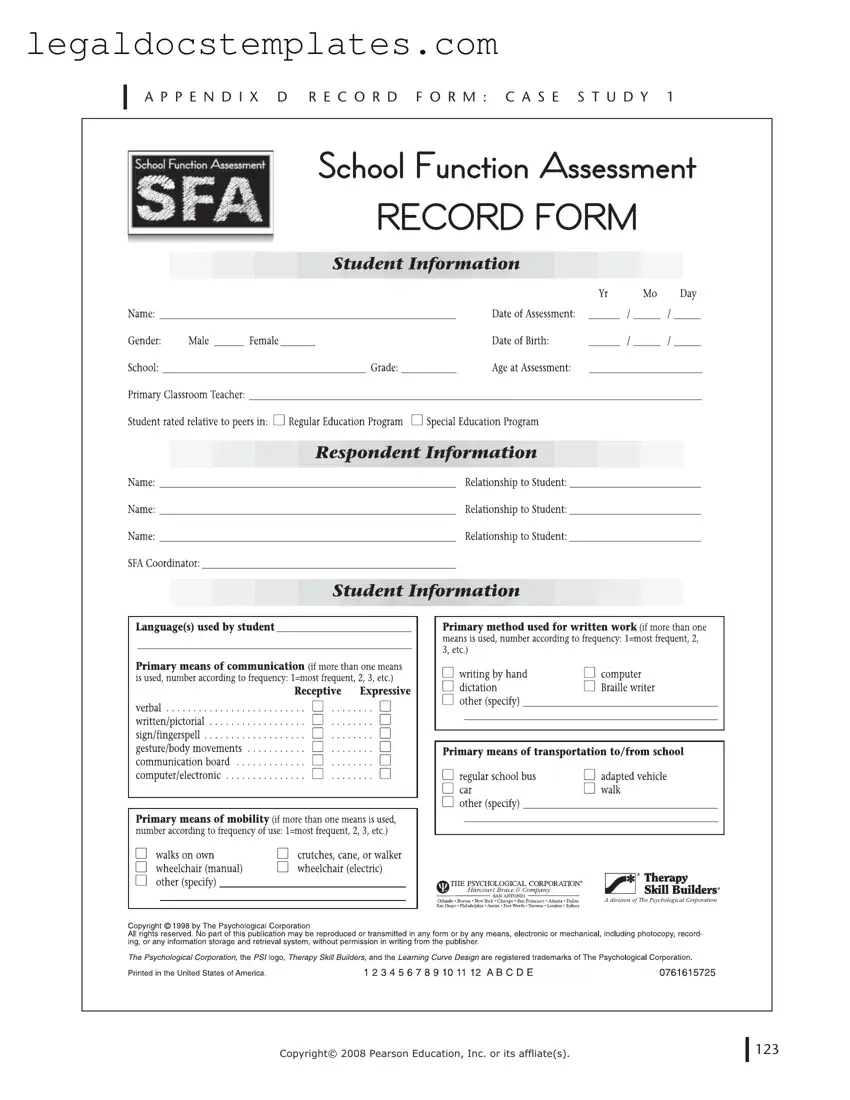 Fill Out Your School Function Assessment Template