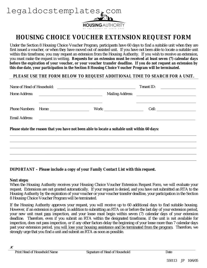 Fill Out Your Section 8 Voucher Extension Template
