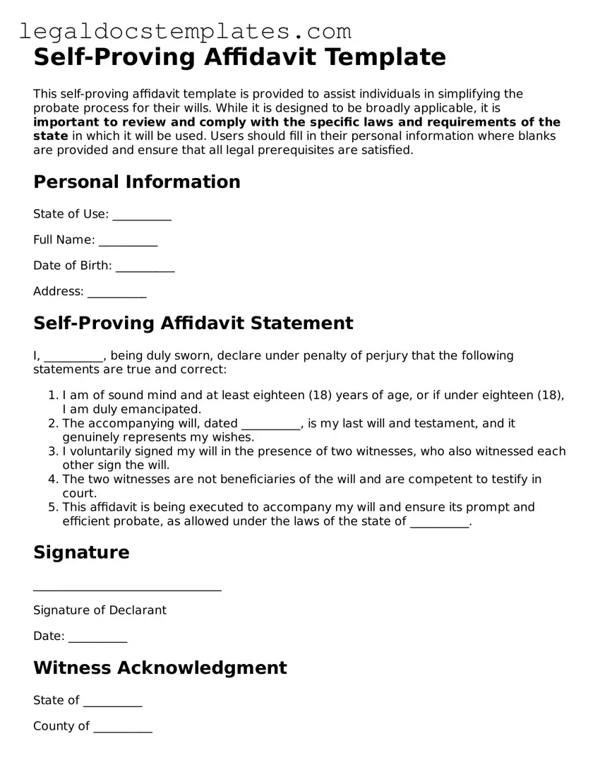 Printable Self-Proving Affidavit Template