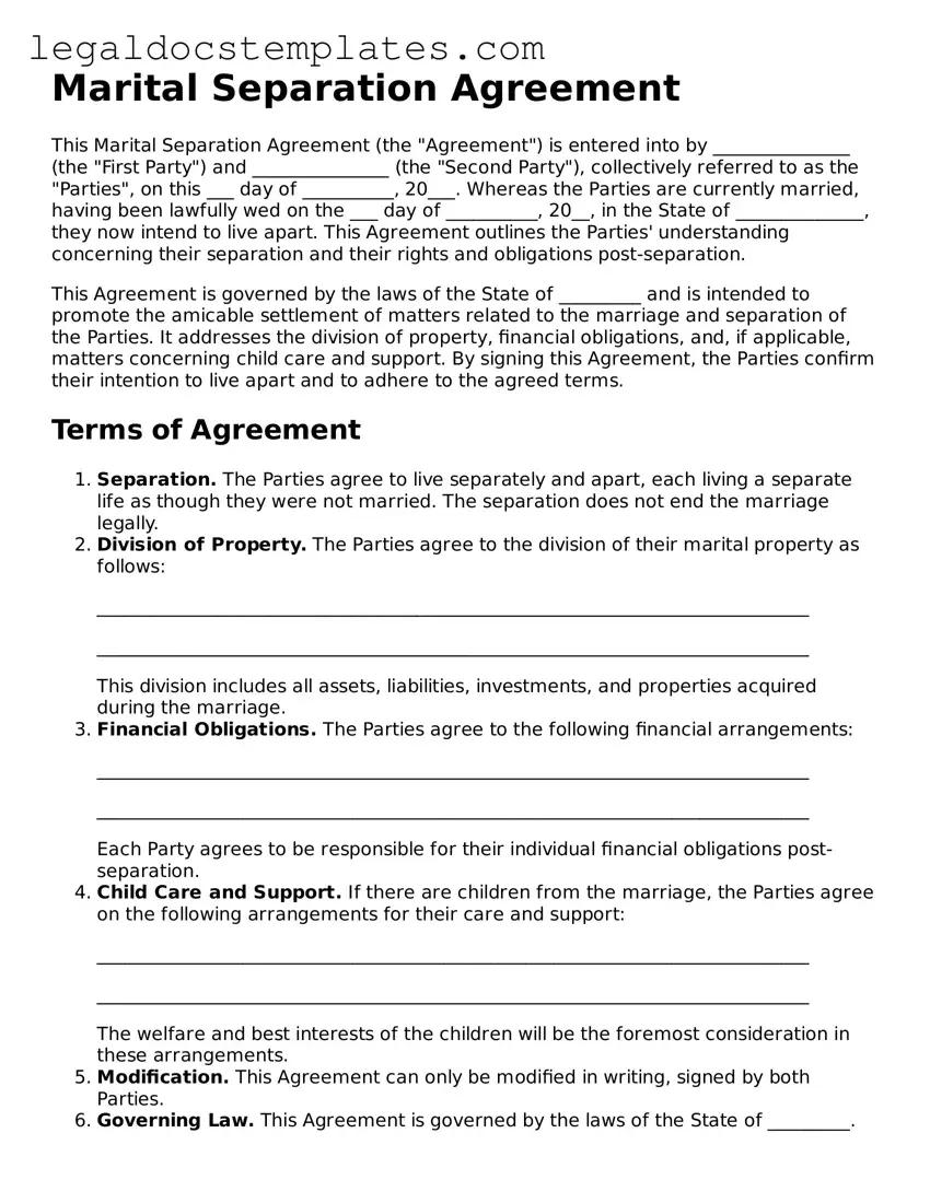 Printable Marital Separation Agreement Template