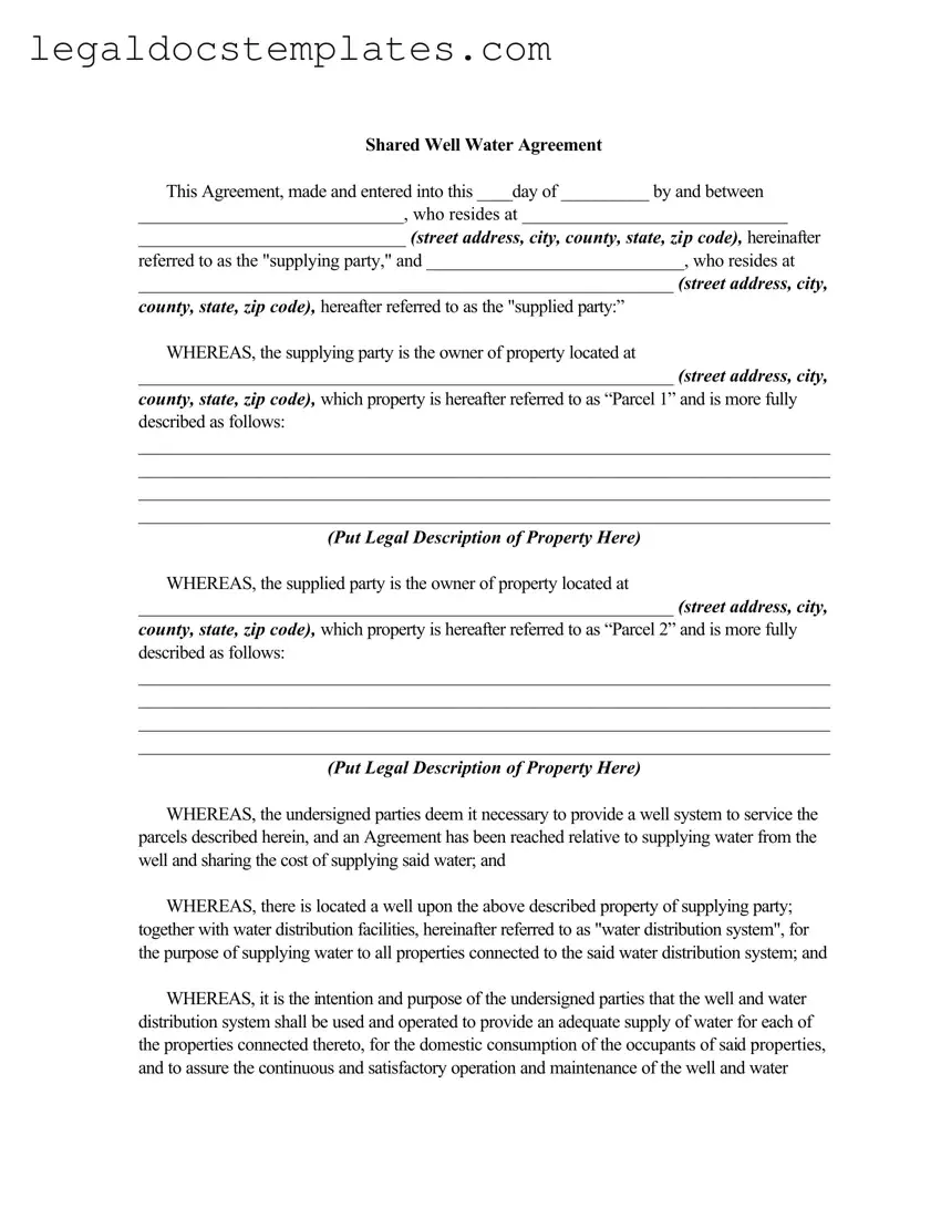 Fill Out Your Shared Well Agreement Template