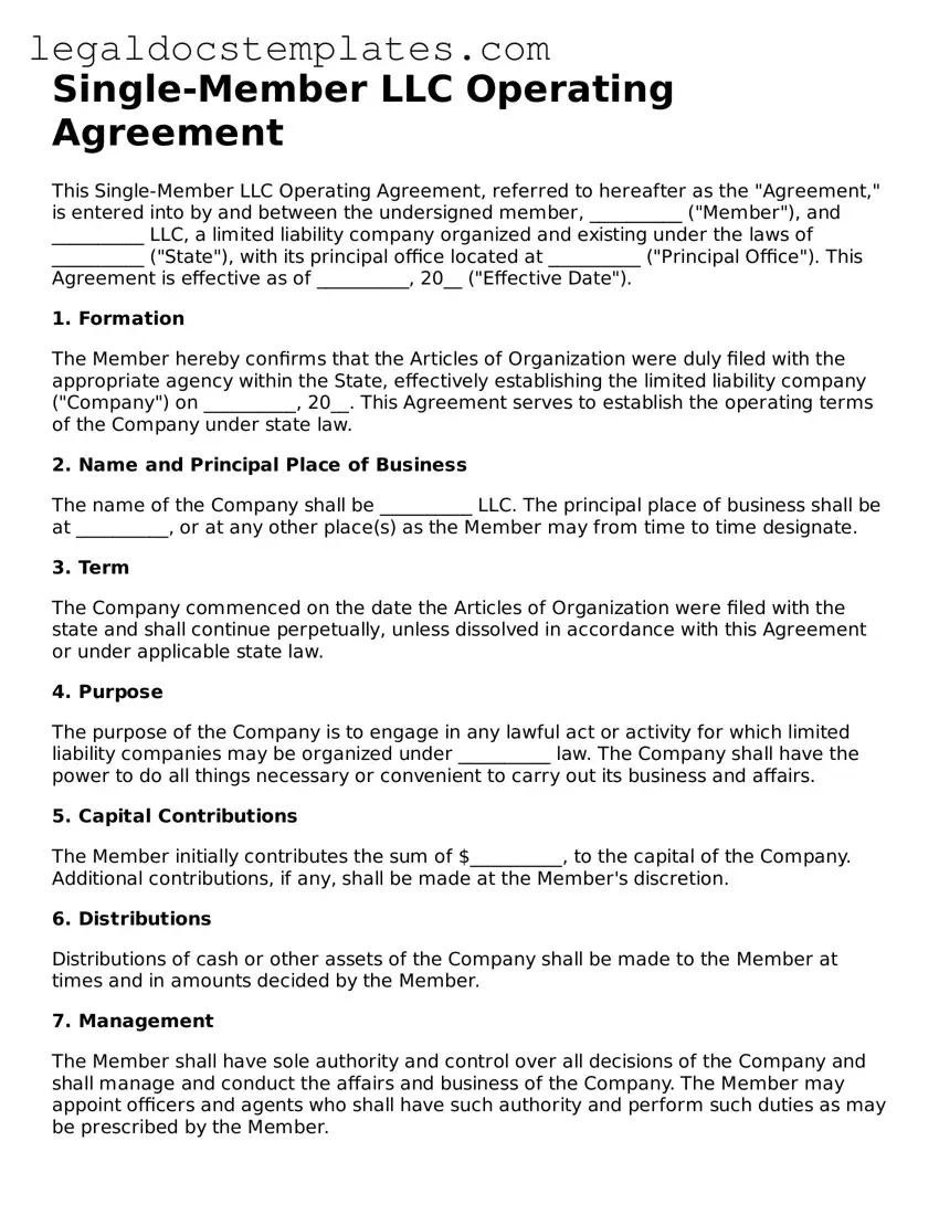 Printable Single-Member Operating Agreement Template