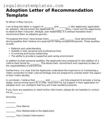 Printable Adoption Letter of Recommendation Template