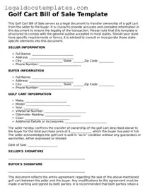 Printable Golf Cart Bill of Sale Template