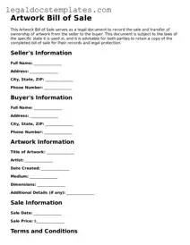 Printable Artwork Bill of Sale Template