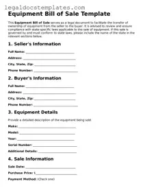 Printable Equipment Bill of Sale Template