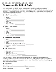 Printable Snowmobile Bill of Sale Template