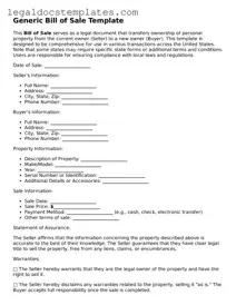 Printable Bill of Sale Template