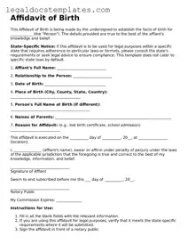 Printable Affidavit of Birth Template