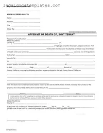Fill Out Your California Death of a Joint Tenant Affidavit Template