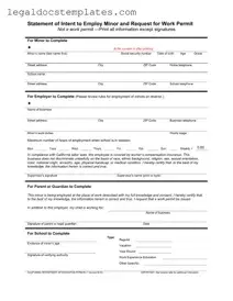 Fill Out Your Statement of Intent to Employ Minor and Request for Work Permit Template
