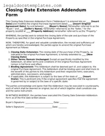 Printable Closing Date Extension Addendum Form Template