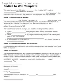 Printable Codicil to Will Template