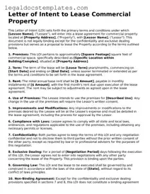 Printable Letter of Intent to Lease Commercial Property Template