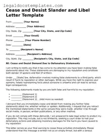 Printable Cease and Desist Slander and Libel Letter Template