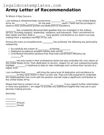 Printable Army Letter of Recommendation Template