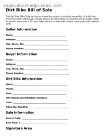 Printable Dirt Bike Bill of Sale Template