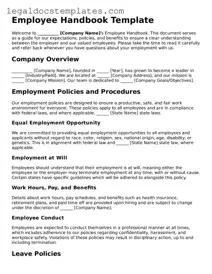 Printable Employee Handbook Template