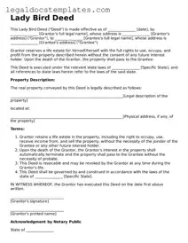 Printable Lady Bird Deed Template