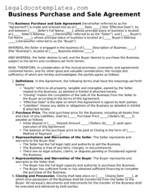 Printable Business Purchase and Sale Agreement Template