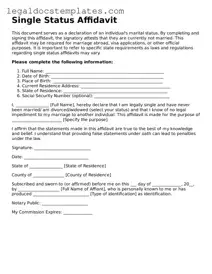 Printable Single Status Affidavit Template