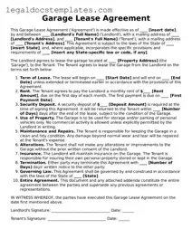 Printable Garage Lease Agreement Template