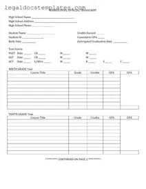 Fill Out Your High School Transcript Template
