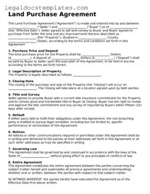 Printable Land Purchase Agreement Template