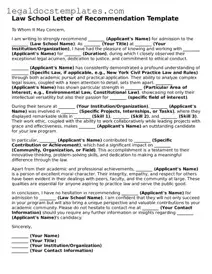 Printable Law School Letter of Recommendation Template