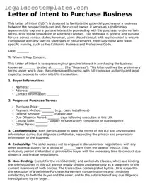 Printable Letter of Intent to Purchase Business Template