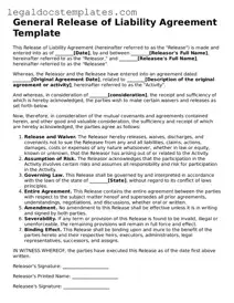 Printable Release of Liability Template