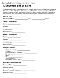 Printable Livestock Bill of Sale Template