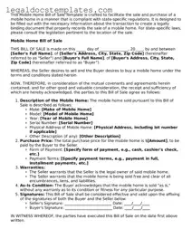 Printable Mobile Home Bill of Sale Template