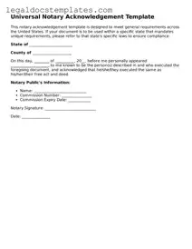 Printable Notary Acknowledgement Template