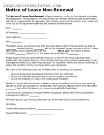 Printable Notice of Lease Non-Renewal Template