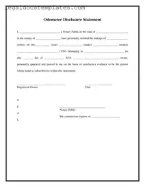 Fill Out Your Notarized Odometer Statement Template