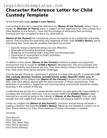 Printable Character Reference Letter for Child Custody Template