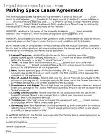 Printable Parking Space Lease Agreement Template