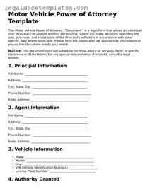 Printable Motor Vehicle Power of Attorney Template