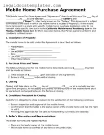 Printable Mobile Home Purchase Agreement Template