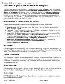 Printable Purchase Agreement Addendum Template