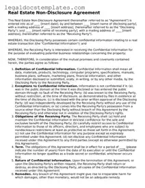 Printable Real Estate Non-Disclosure Agreement Template