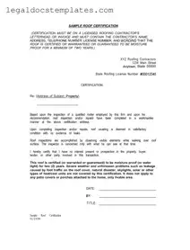 Fill Out Your Sample Roof Certification Template