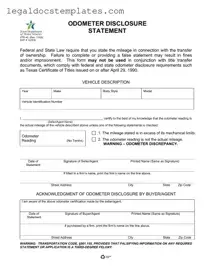 Fill Out Your Texas Odometer Statement Template