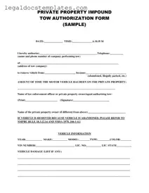 Fill Out Your Tow Authorization Template