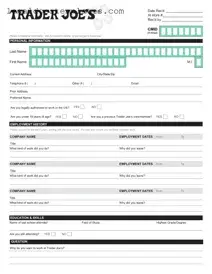 Fill Out Your Trader Joe's application Template