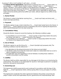 Printable Venue Rental Agreement Template