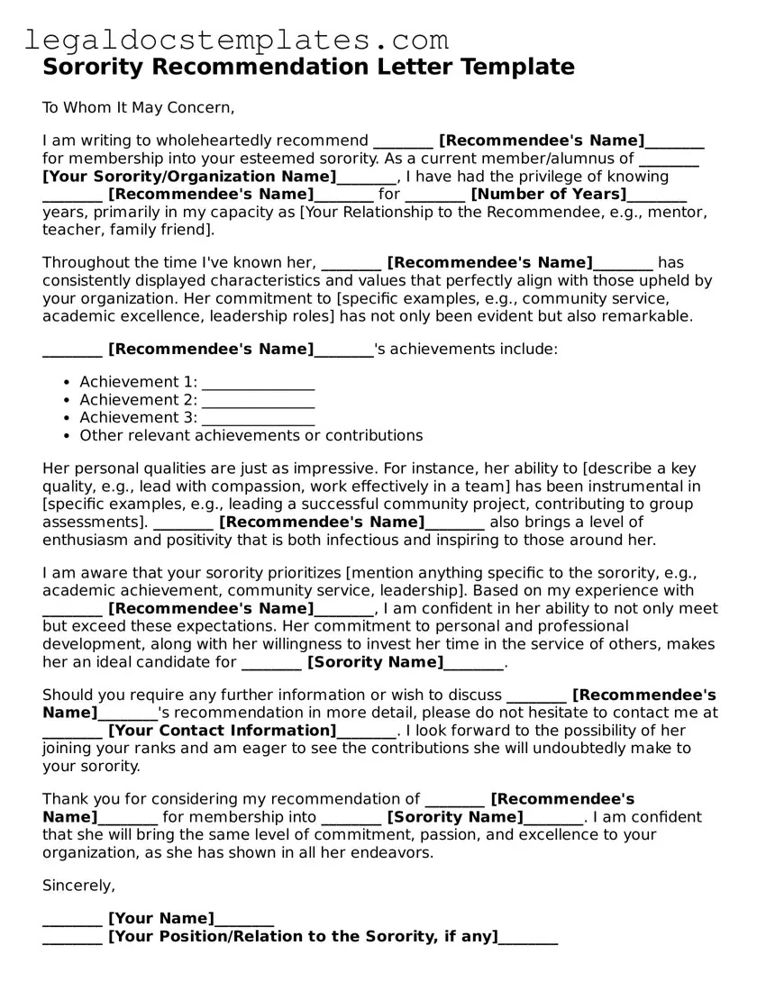 Printable Sorority Recommendation Letter Template