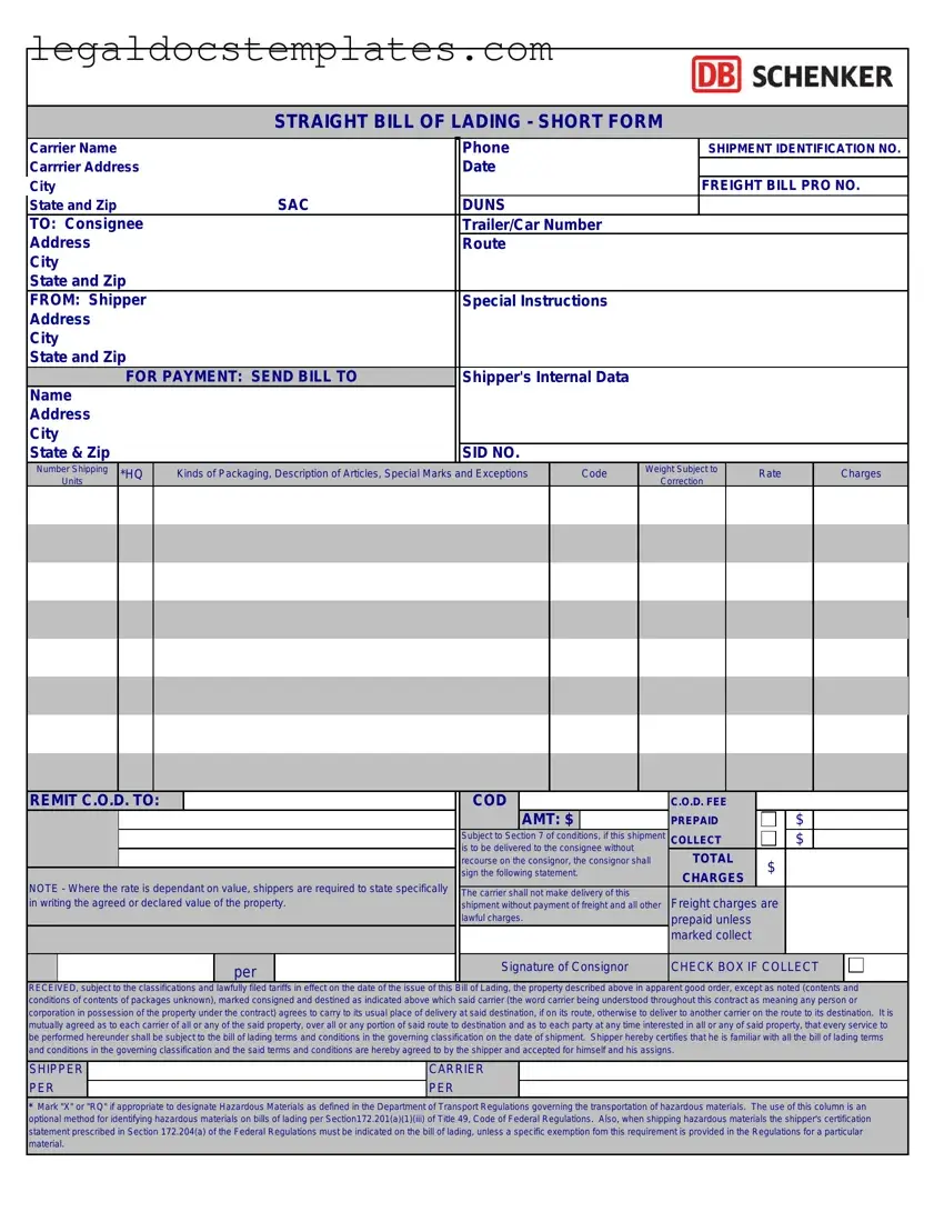 Fill Out Your Straight Bill Of Lading Template